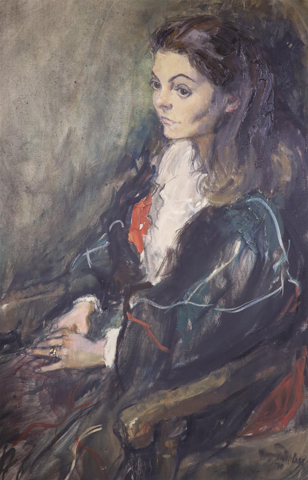 Margaret Milne (1908-1998), oil on canvas, Portrait of Carolyn Webb, signed and dated 70, 90 x 60cm